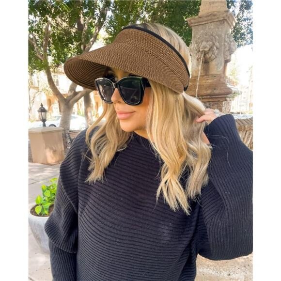 Womens Sun Visor Hat Straw Sun Visors for Women Summer Packable